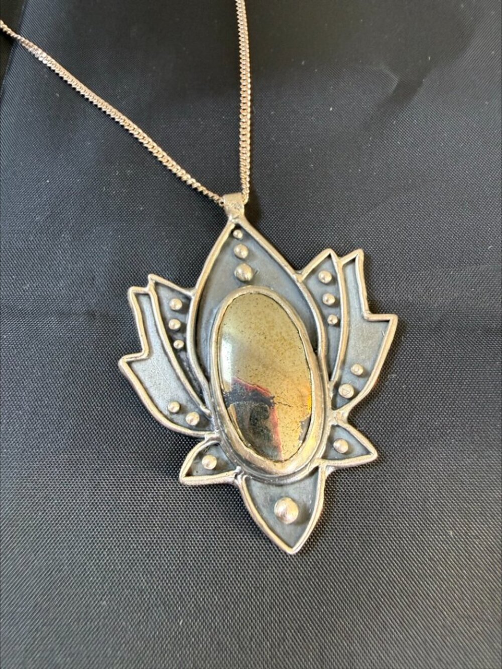Acid Queen OOAK Lakshmi's Lotus Necklace Pyrite Sterling Silver & 22" Chain - Picture 2 of 10